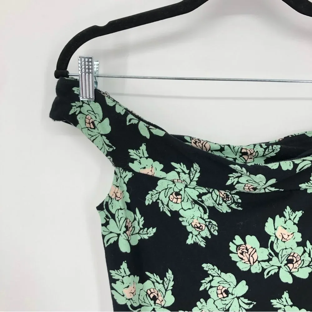 Intimately Free People Womens Bodysuit Size Small Black Off‎ the Shoulder Floral